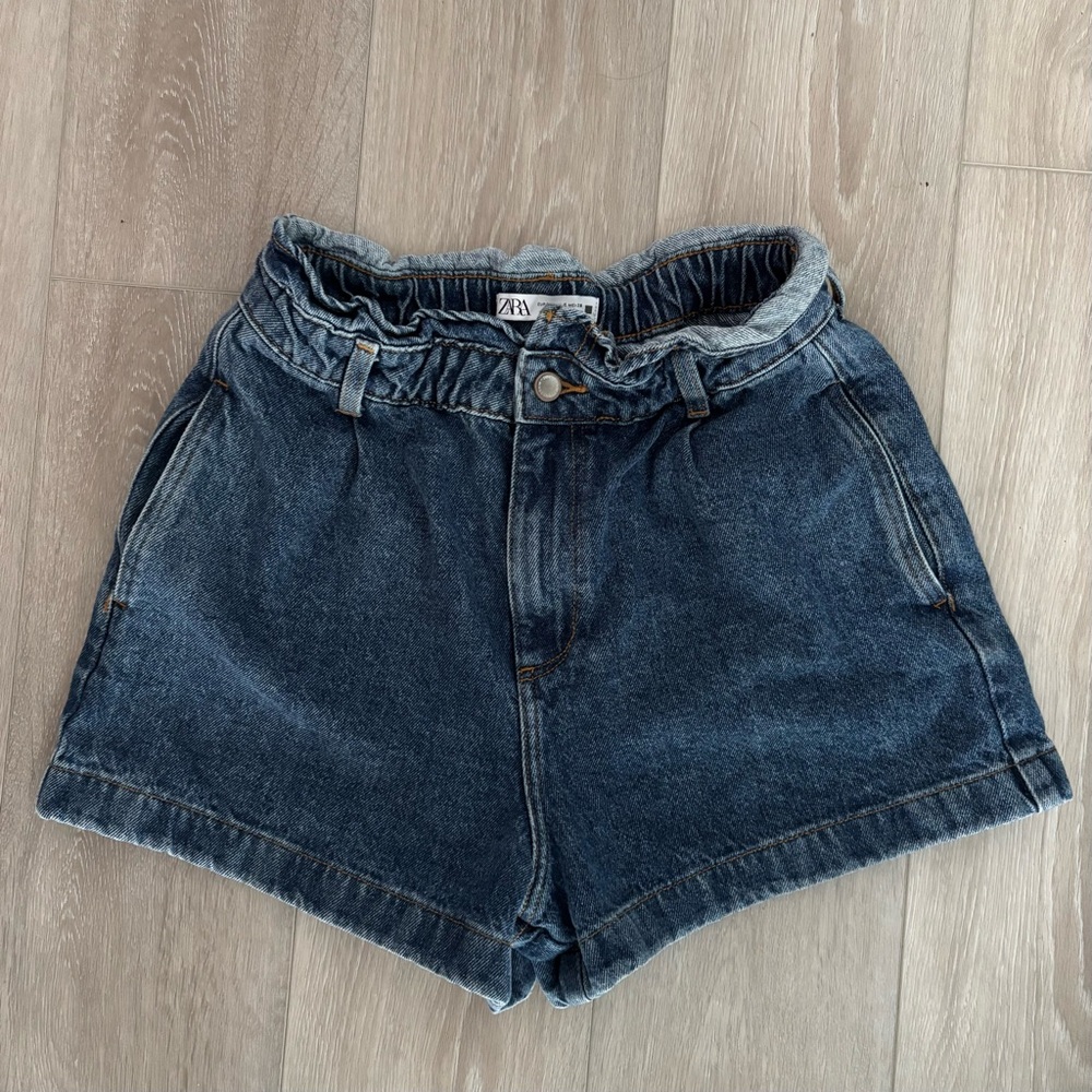 Zara Paper Bag Denim Shorts